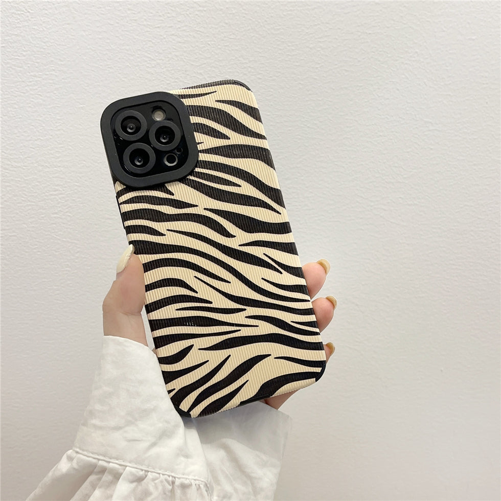 Luxury Leopard Zebra Pattern PU Leather Texture Phone Case for iPhone 7 8 Plus X XR XS 11 12 13 Pro Max Soft Silicon Cover Coque