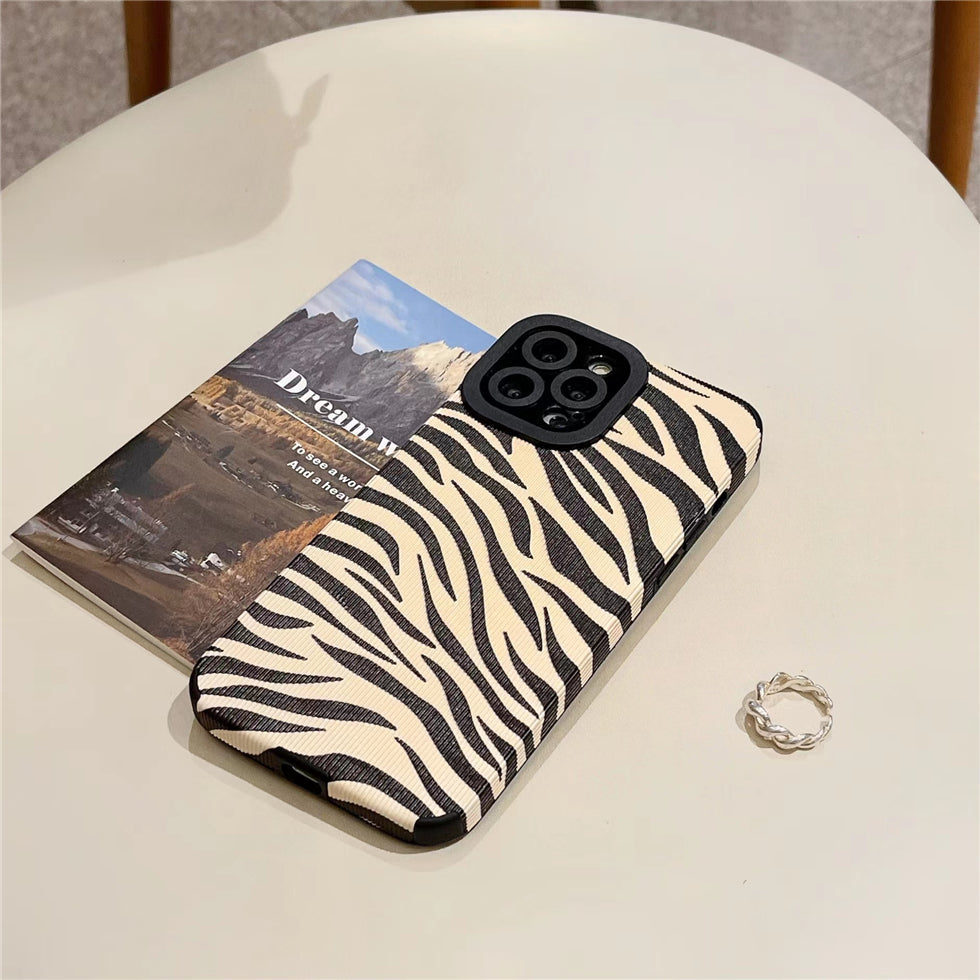 Luxury Leopard Zebra Pattern PU Leather Texture Phone Case for iPhone 7 8 Plus X XR XS 11 12 13 Pro Max Soft Silicon Cover Coque