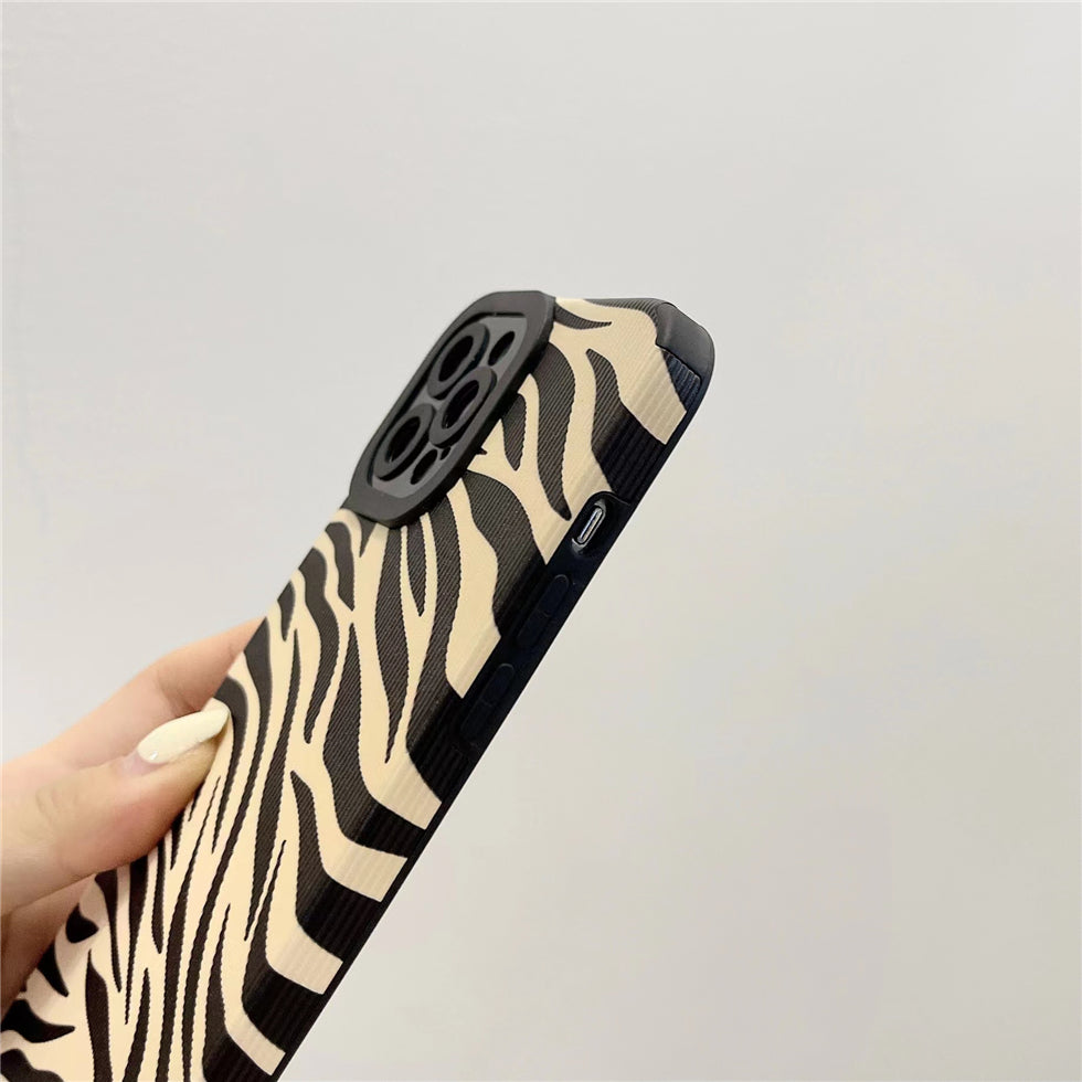 Luxury Leopard Zebra Pattern PU Leather Texture Phone Case for iPhone 7 8 Plus X XR XS 11 12 13 Pro Max Soft Silicon Cover Coque