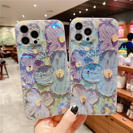 Cute 3D Glitter Flower Silicone Phone Case Skin For iPhone