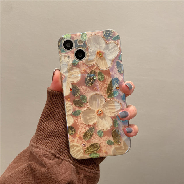 Cute 3D Glitter Flower Silicone Phone Case Skin For iPhone