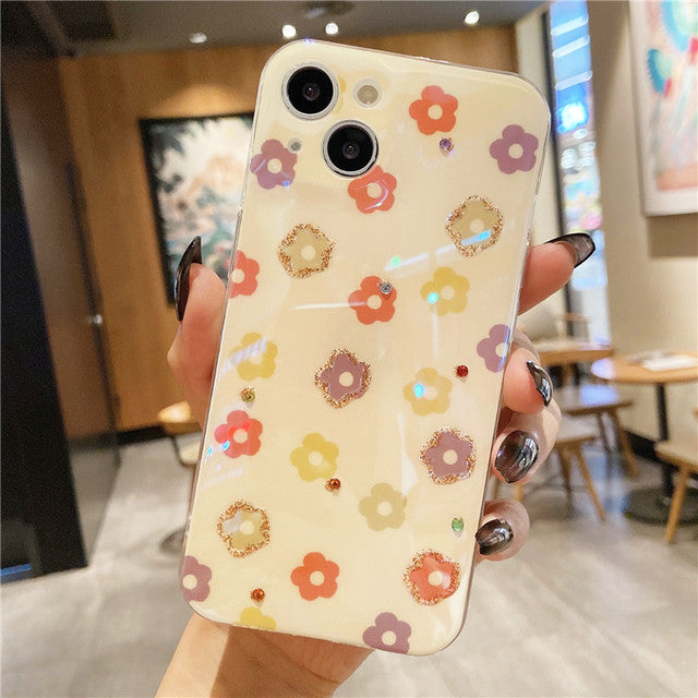 Cute 3D Glitter Flower Silicone Phone Case Skin For iPhone