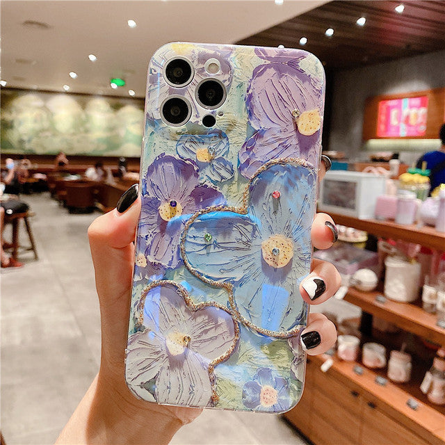 Cute 3D Glitter Flower Silicone Phone Case Skin For iPhone