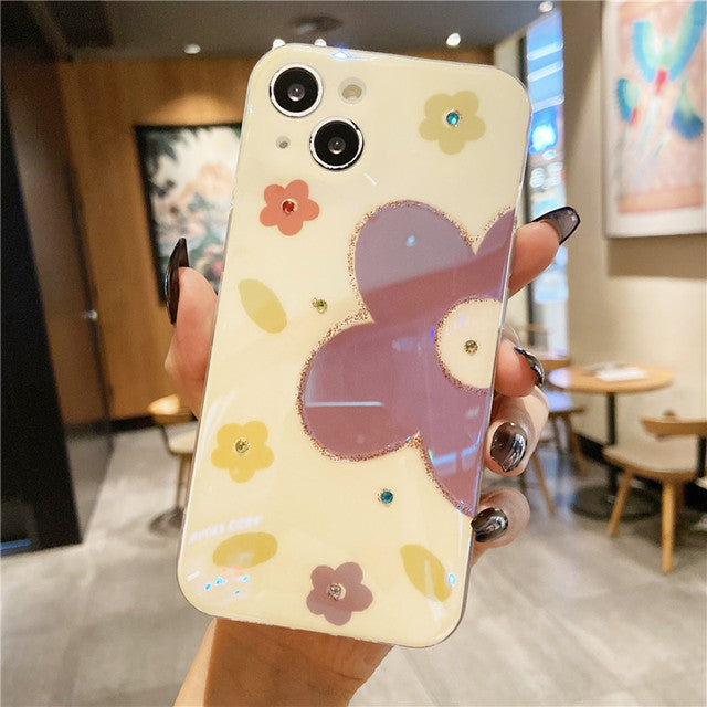 Cute 3D Glitter Flower Silicone Phone Case Skin For iPhone