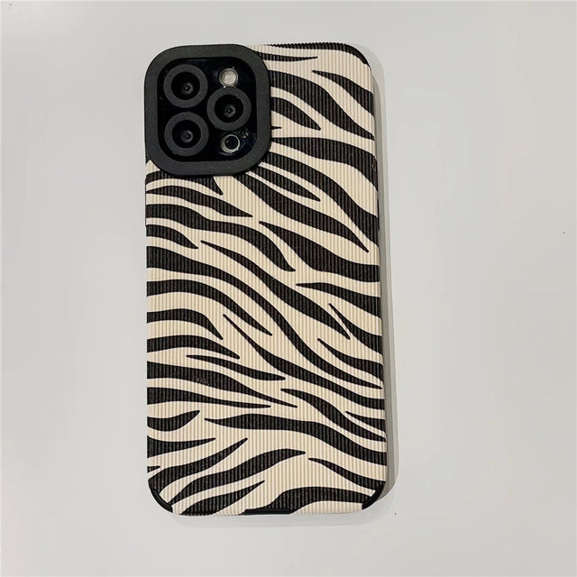 Luxury Leopard Zebra Pattern PU Leather Texture Phone Case for iPhone 7 8 Plus X XR XS 11 12 13 Pro Max Soft Silicon Cover Coque