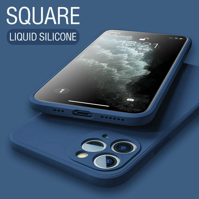 Pink original square liquid silicone phone case for iPhone 13 12 11 Pro Max Mini X XR XS Max 7 8 6s Plus Shockproof Soft Case