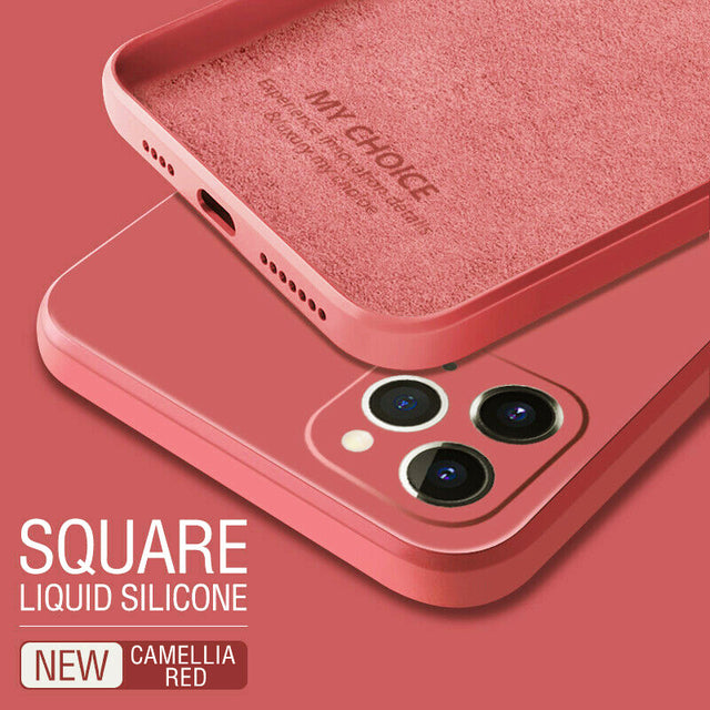 Pink original square liquid silicone phone case for iPhone 13 12 11 Pro Max Mini X XR XS Max 7 8 6s Plus Shockproof Soft Case