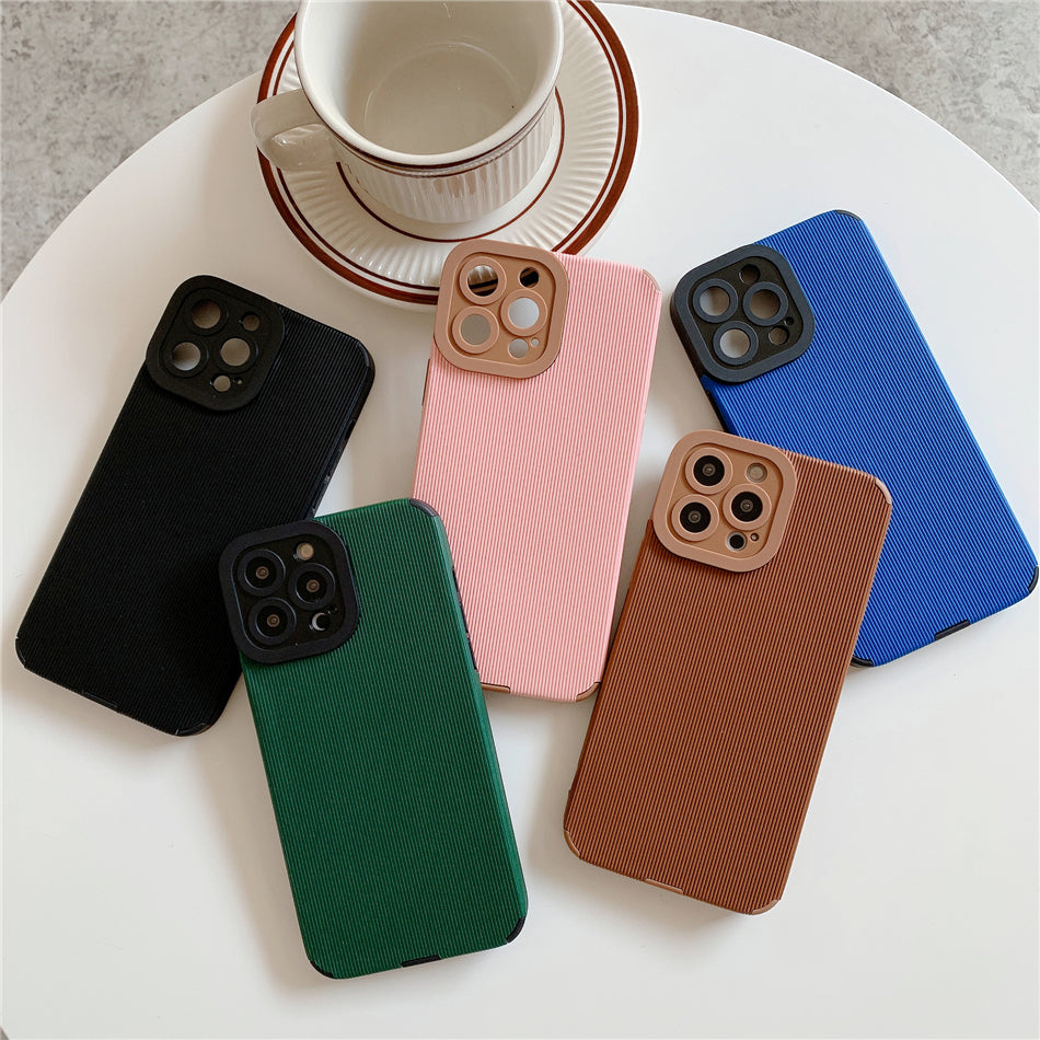 Retro Vintage Line Stripes Pattern Plain PU Leather Phone Case For iPhone 13 12 11 Pro XS MAX XR X 7 8 Plus SE 2020 Back Cover