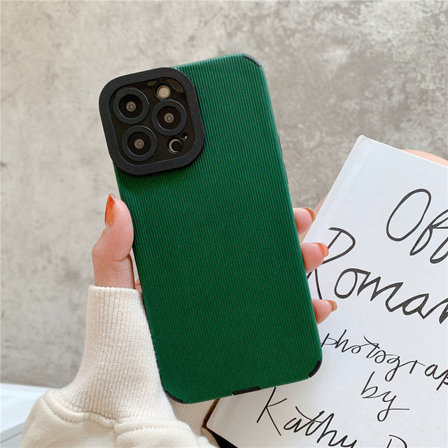 Retro Vintage Line Stripes Pattern Plain PU Leather Phone Case For iPhone 13 12 11 Pro XS MAX XR X 7 8 Plus SE 2020 Back Cover