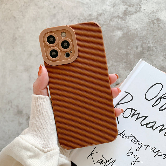 Retro Vintage Line Stripes Pattern Plain PU Leather Phone Case For iPhone 13 12 11 Pro XS MAX XR X 7 8 Plus SE 2020 Back Cover