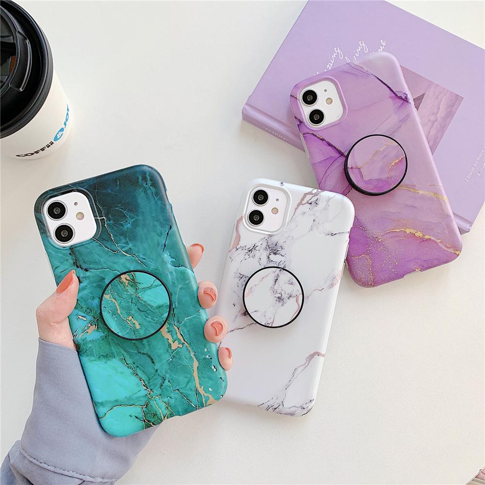 Ring Holder Purple Soft Phone Case For iPhone 13 12 11 Pro XS Max XR X 7 8 Plus SE Stand Back Cover Granite Stone Marble Texture