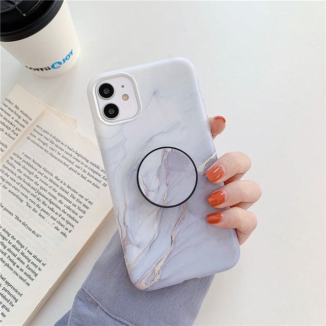 Ring Holder Purple Soft Phone Case For iPhone 13 12 11 Pro XS Max XR X 7 8 Plus SE Stand Back Cover Granite Stone Marble Texture