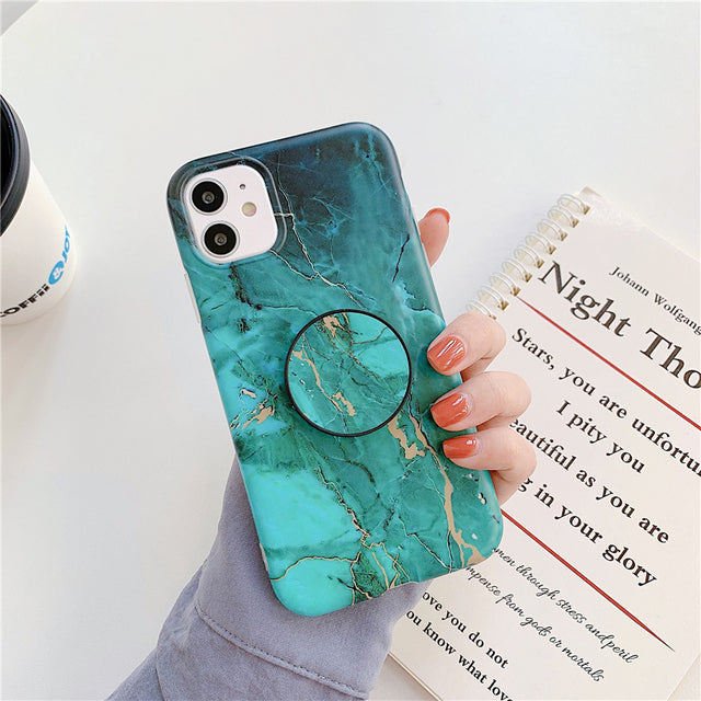 Ring Holder Purple Soft Phone Case For iPhone 13 12 11 Pro XS Max XR X 7 8 Plus SE Stand Back Cover Granite Stone Marble Texture