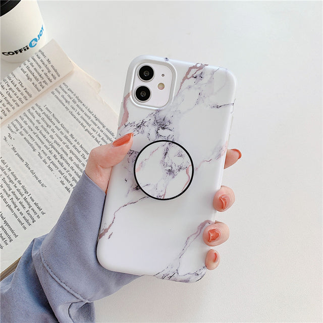 Ring Holder Purple Soft Phone Case For iPhone 13 12 11 Pro XS Max XR X 7 8 Plus SE Stand Back Cover Granite Stone Marble Texture