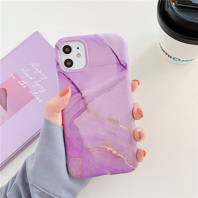 Ring Holder Purple Soft Phone Case For iPhone 13 12 11 Pro XS Max XR X 7 8 Plus SE Stand Back Cover Granite Stone Marble Texture