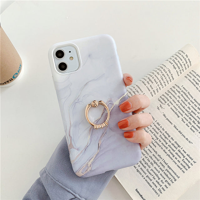 Ring Holder Purple Soft Phone Case For iPhone 13 12 11 Pro XS Max XR X 7 8 Plus SE Stand Back Cover Granite Stone Marble Texture