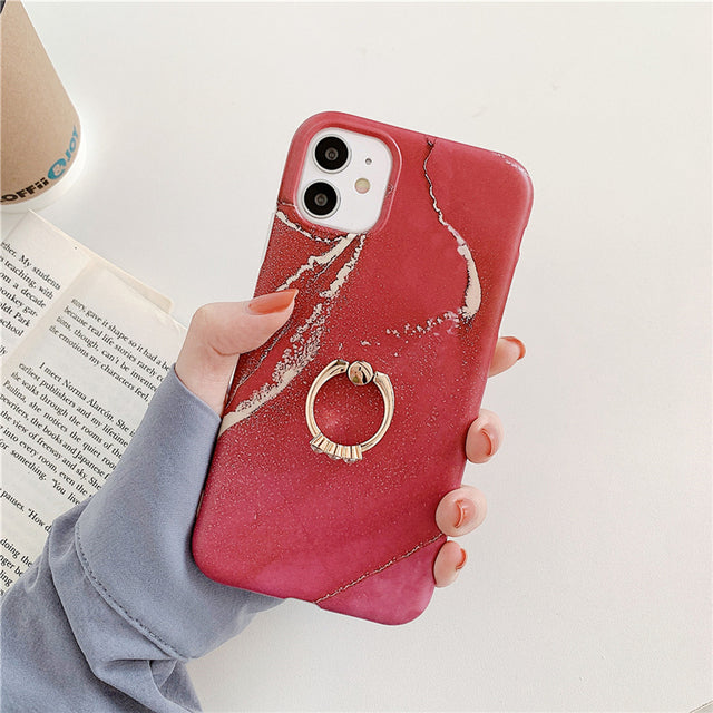 Ring Holder Purple Soft Phone Case For iPhone 13 12 11 Pro XS Max XR X 7 8 Plus SE Stand Back Cover Granite Stone Marble Texture