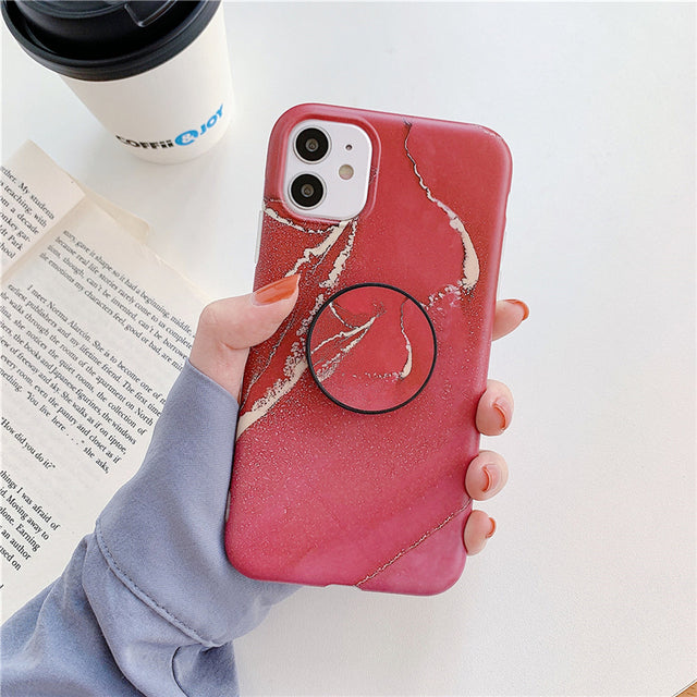 Ring Holder Purple Soft Phone Case For iPhone 13 12 11 Pro XS Max XR X 7 8 Plus SE Stand Back Cover Granite Stone Marble Texture