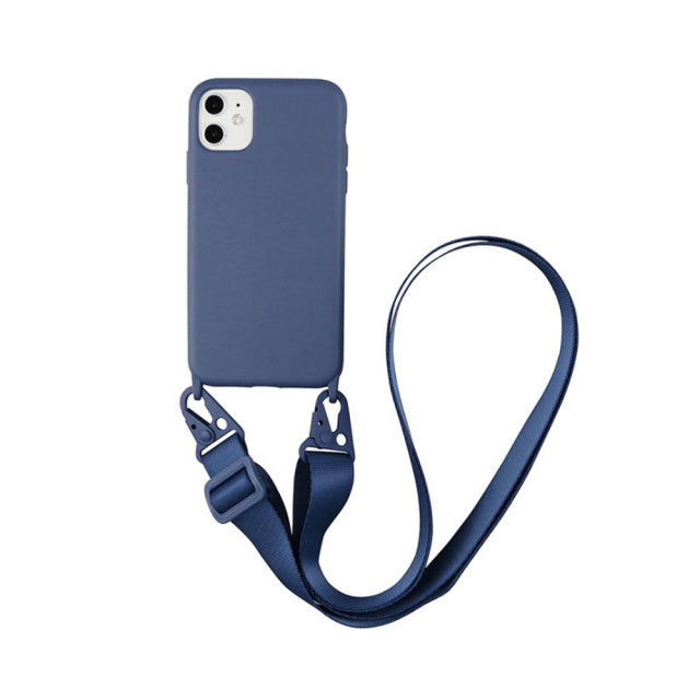Silicone Phone Case For iPhone 12 13 11 Pro Max 7 8 Plus X XR XS Max Ultra Cover With Neck Strap Crossbody Necklace Cord