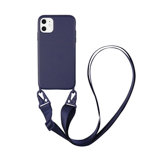 Silicone Phone Case For iPhone 12 13 11 Pro Max 7 8 Plus X XR XS Max Ultra Cover With Neck Strap Crossbody Necklace Cord