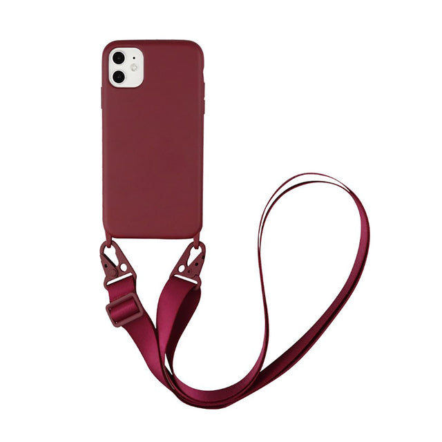 Silicone Phone Case For iPhone 12 13 11 Pro Max 7 8 Plus X XR XS Max Ultra Cover With Neck Strap Crossbody Necklace Cord