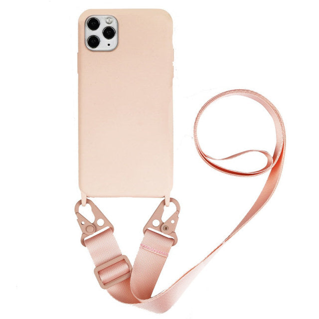 Silicone Phone Case For iPhone 12 13 11 Pro Max 7 8 Plus X XR XS Max Ultra Cover With Neck Strap Crossbody Necklace Cord