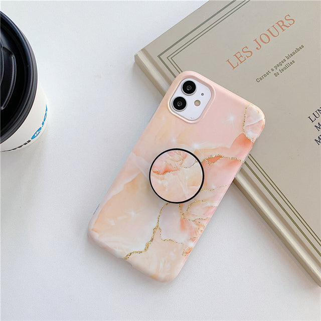 Ring Holder Purple Soft Phone Case For iPhone 13 12 11 Pro XS Max XR X 7 8 Plus SE Stand Back Cover Granite Stone Marble Texture