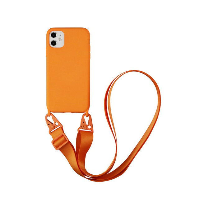 Silicone Phone Case For iPhone 12 13 11 Pro Max 7 8 Plus X XR XS Max Ultra Cover With Neck Strap Crossbody Necklace Cord
